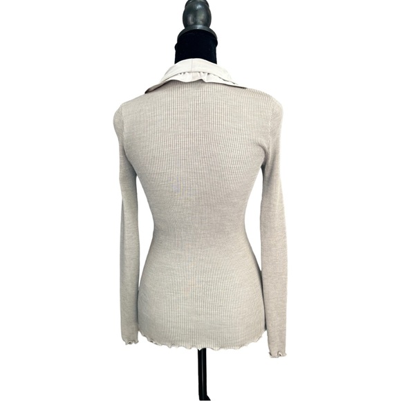 Oscalito Silk & Wool Long Ribbed Sleeve with Statement Collar - Picture 2 of 2